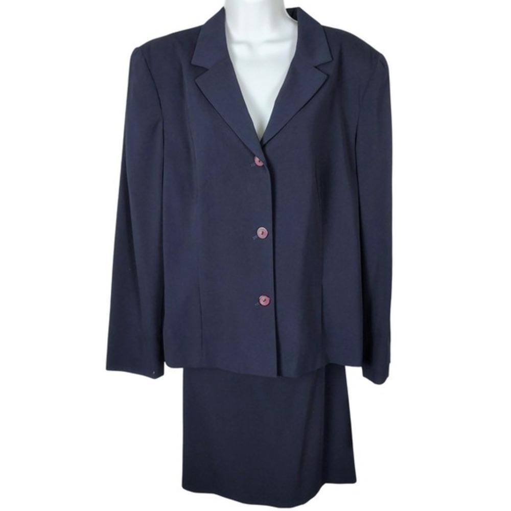 Norton McNaughton Navy Blue Skirt Suit Set Blazer Pencil vintage NOS timeless‎
